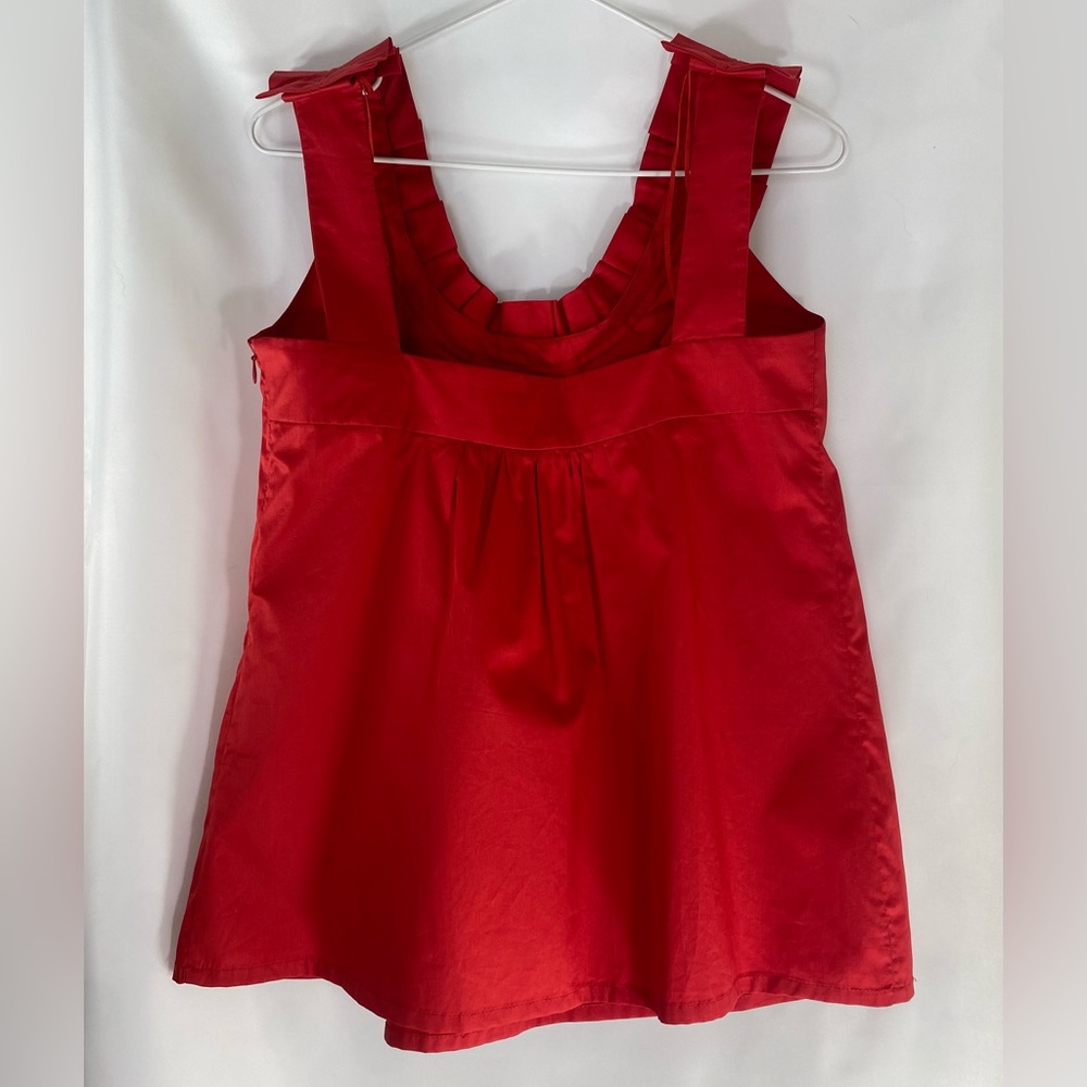 Zara Basic Red Ruffle Neck Cotton Tank Top Women’s Size L Summer Vacation Casual - Picture 3 of 7